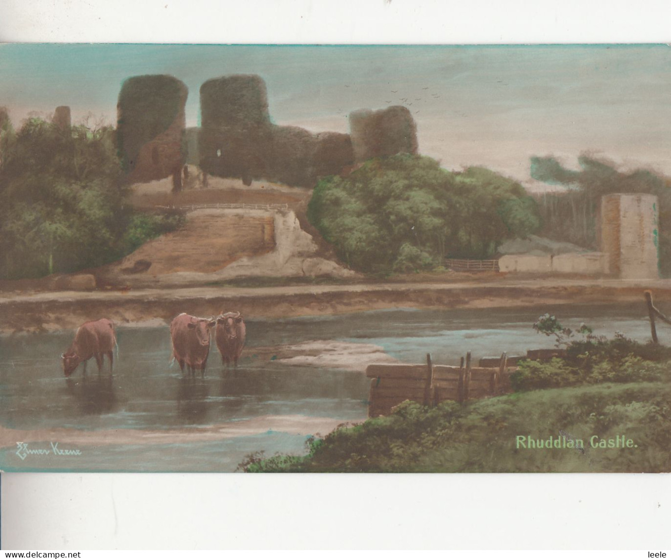 H36. Vintage Postcard. Rhuddlan Castle, Flintshire. By Elmer Keene - Flintshire