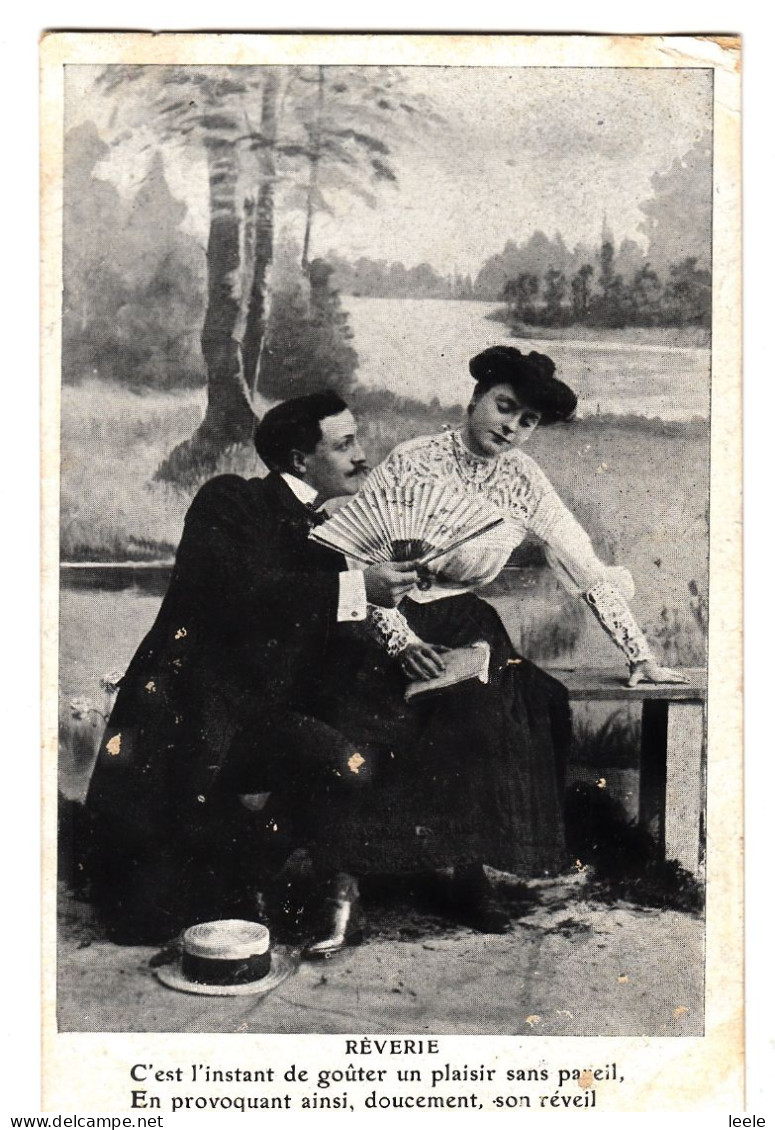 H13.  Vintage French Greetings Postcard. Reverie. Young Woman Daydreaming - Couples