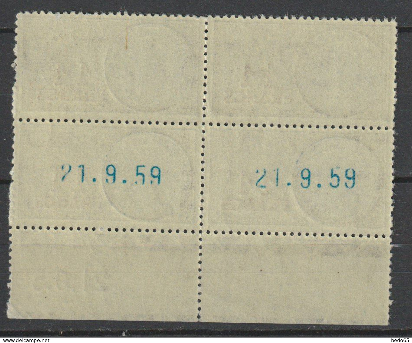 FISCAL  N°  144 / Long Serif / BLOC DE 4 COIN DATE 1959 NEUF ** LUXE SANS CHARNIERE / MNH - Stamps