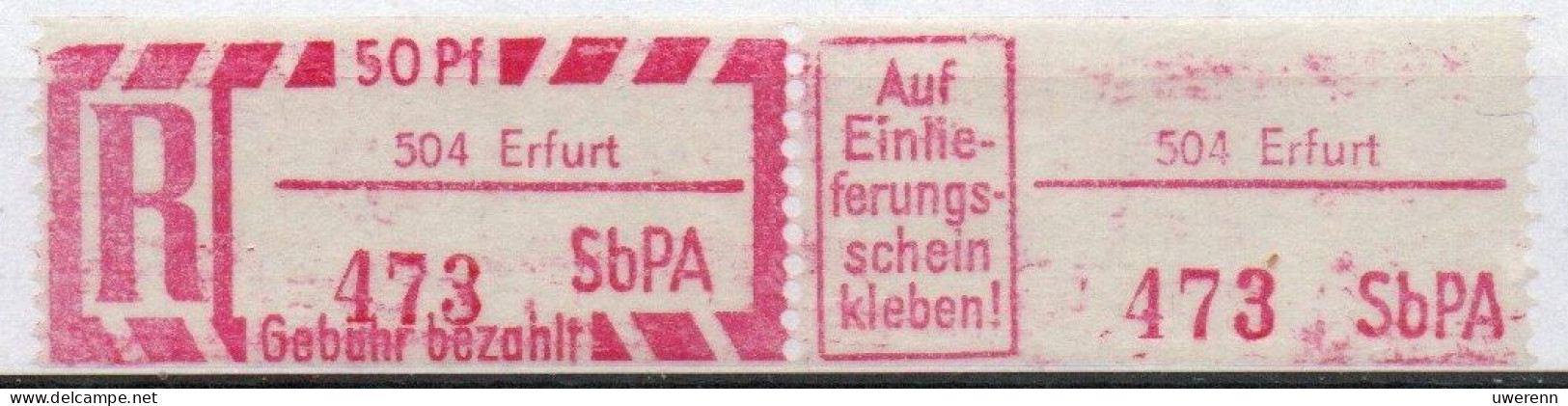 DDR Einschreibemarke Erfurt SbPA Postfrisch, EM2B-504II Zh (Mi 2C) - Labels For Registered Mail