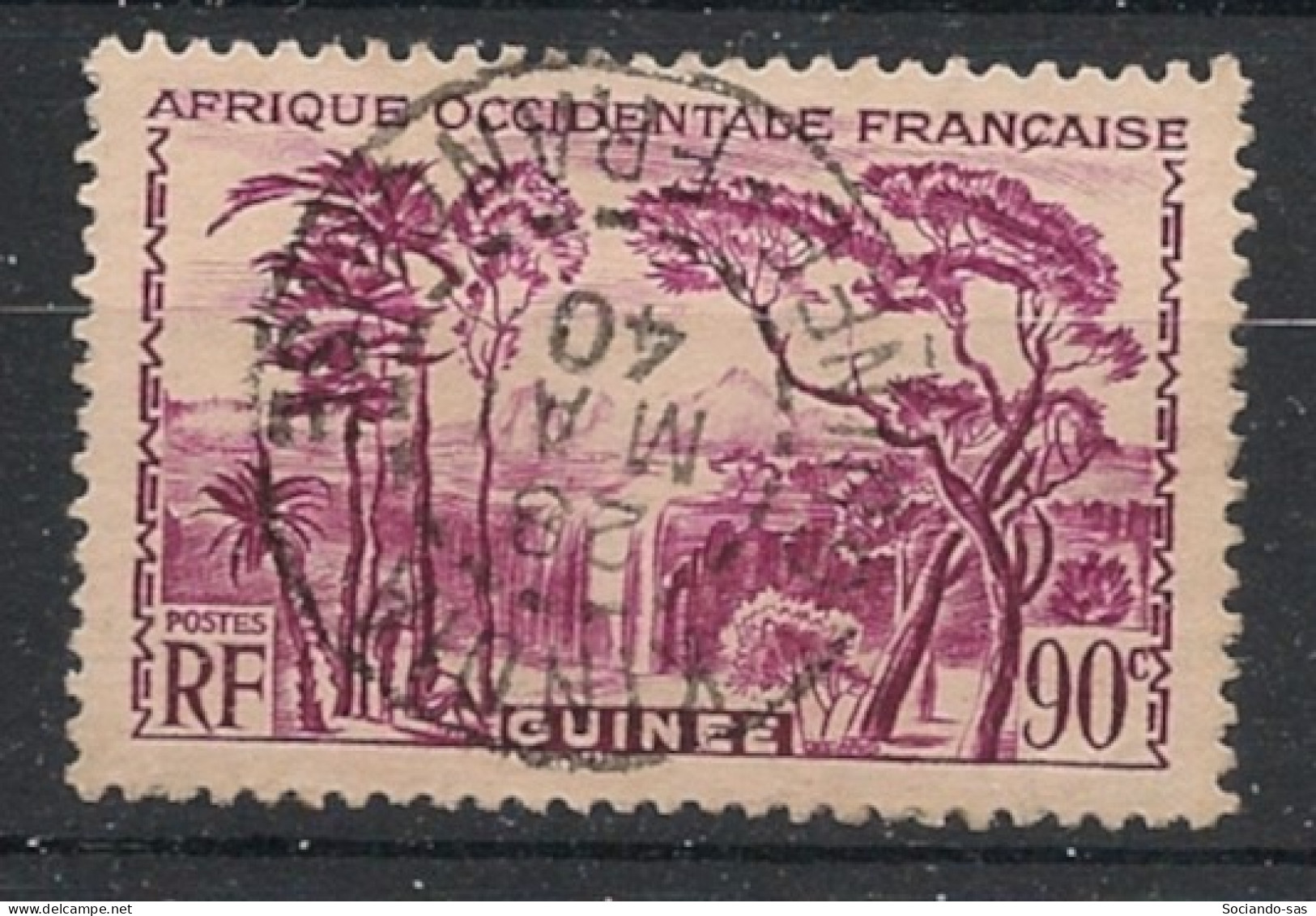 GUINEE - 1939-40 - N°YT. 146 - Cascade 90c Lilas - Oblitéré / Used - Gebraucht