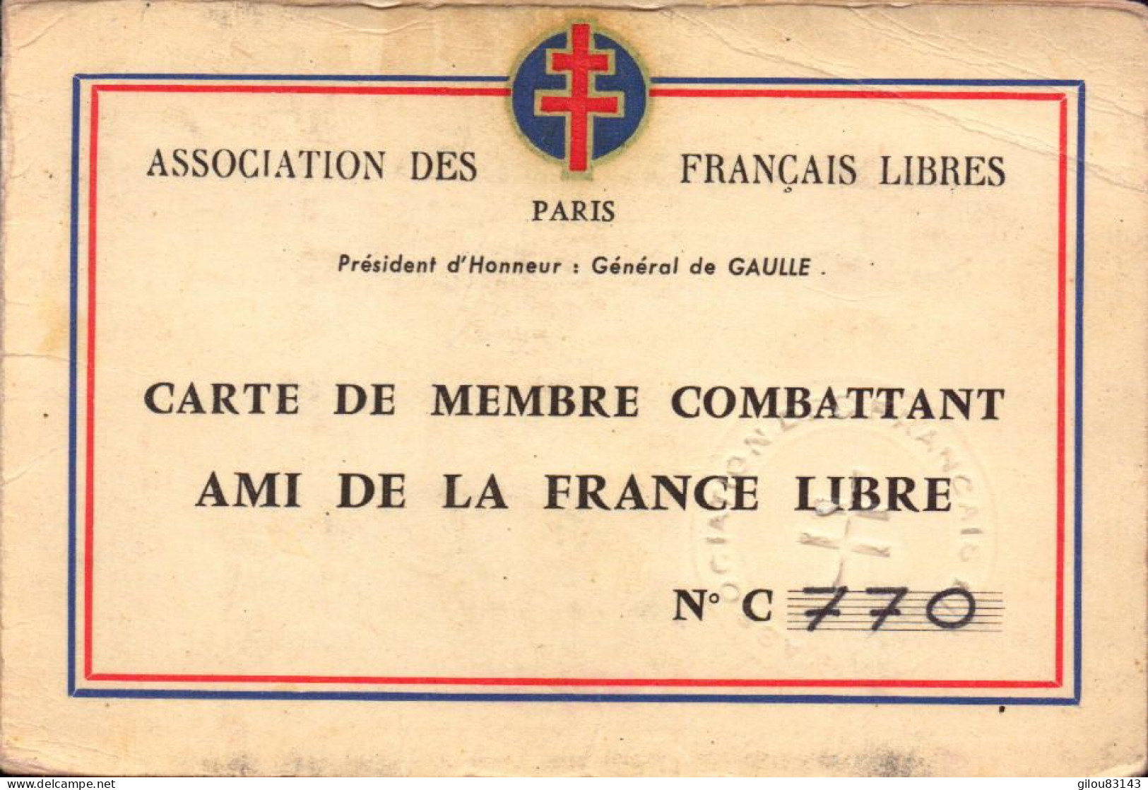 Carte De Membre Combattant Ami De La France Libre, Vignettes De 1980 à 1992 - Cartes De Membre