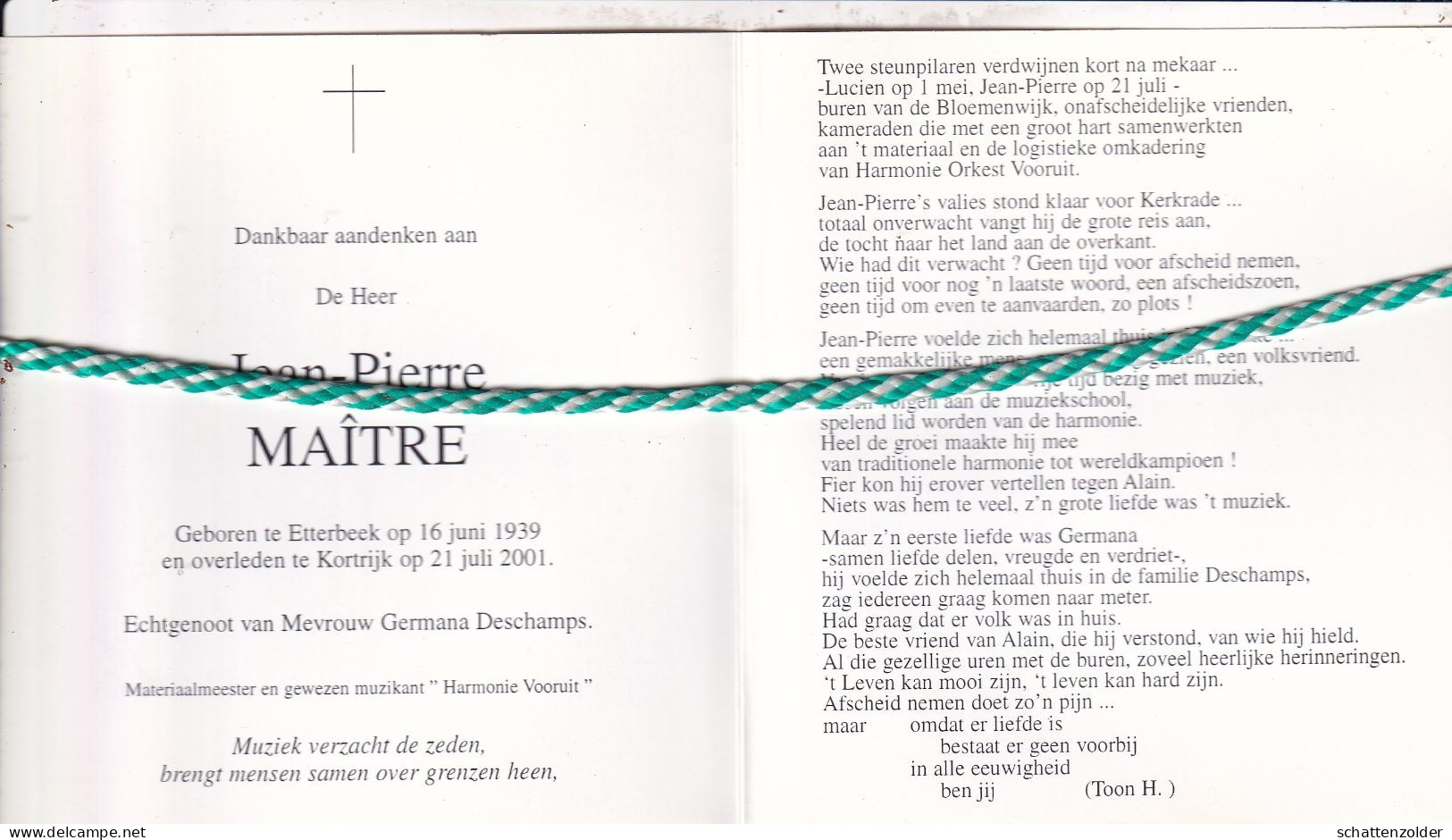 Jean-Pierre Maitre-Deschamps, Etterbeek 1939, Kortrijk 2001. Foto - Obituary Notices