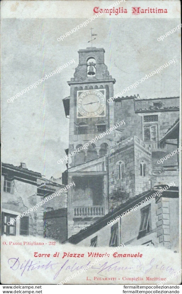 Ba367 Cartolina Campiglia Marittima Torre Di Piazza Vittorio Emanuele Livorno - Livorno