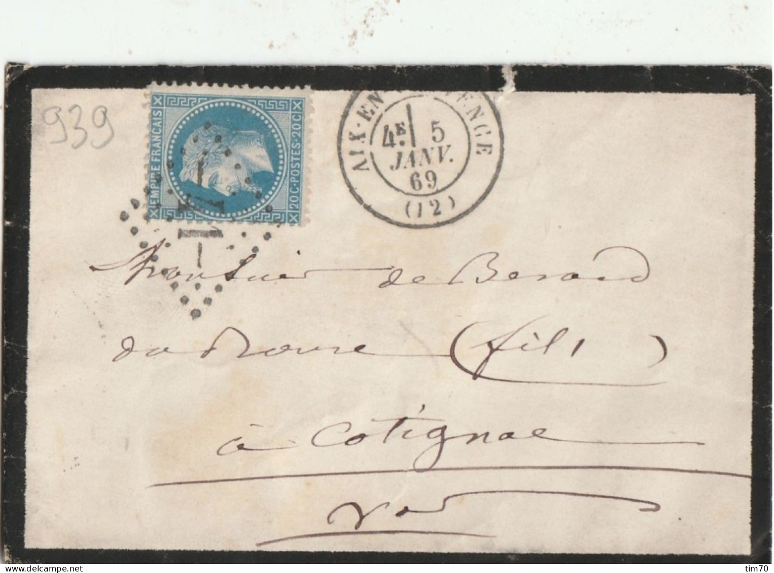 LETTRE  DE  DEUIL  G..C  41  / N° 29    AIX - EN - PROVENCE  ( 12 ) - 1849-1876: Période Classique