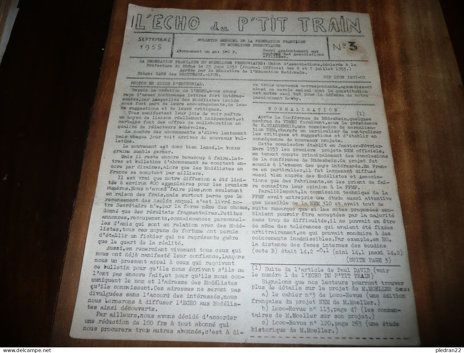 CHEMINS DE FER REVUE L'ECHO DU P'TIT TRAIN N° 3 SEPTEMBRE 1955 MODELISME FERROVIAIRE GARE DES BROTTEAUX LYON - Bahnwesen & Tramways