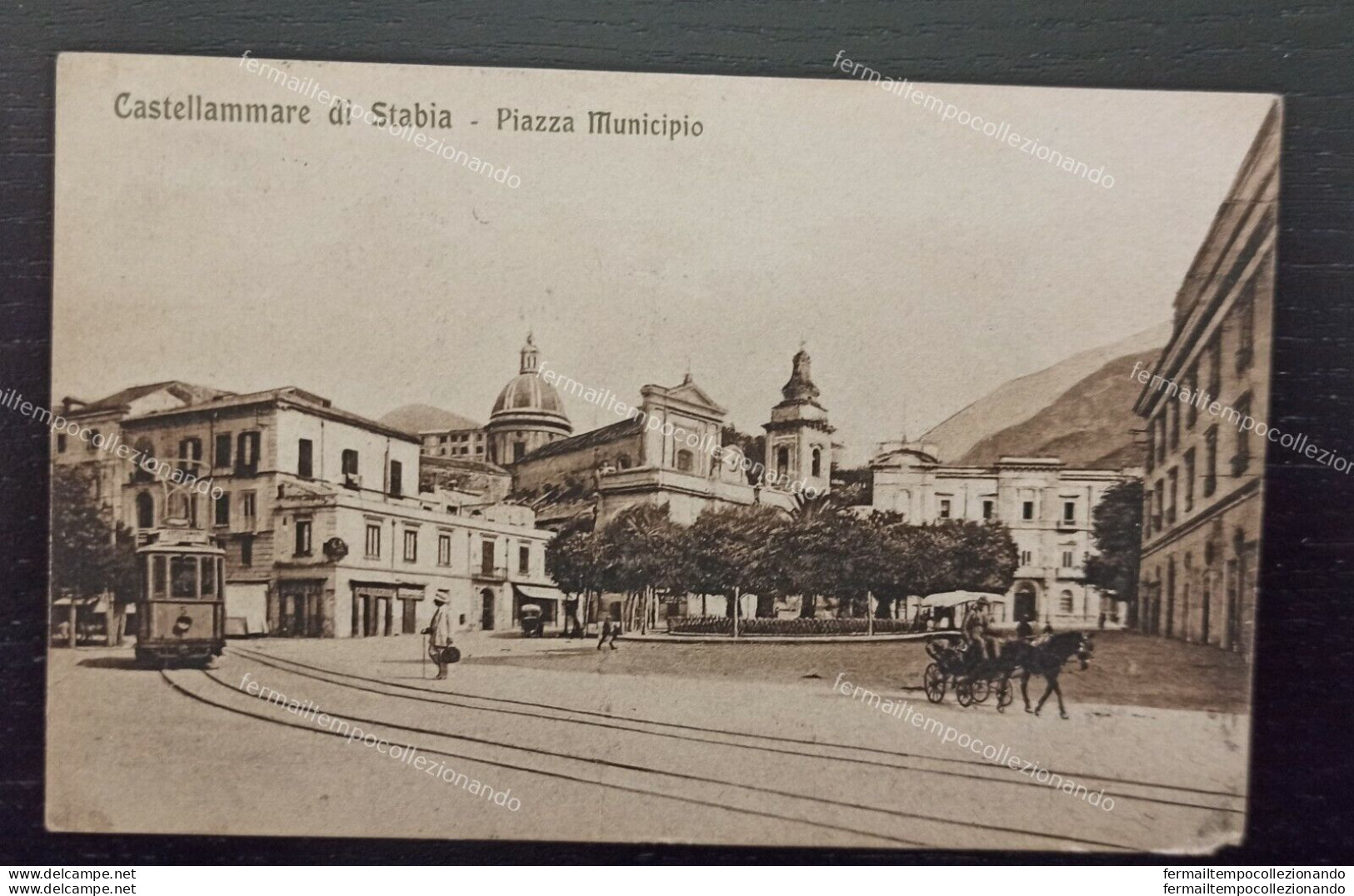 Ah182 Cartolina Castellammare Di Stabia Piazza Municipio Tram 1926 Napoli - Napoli (Neapel)