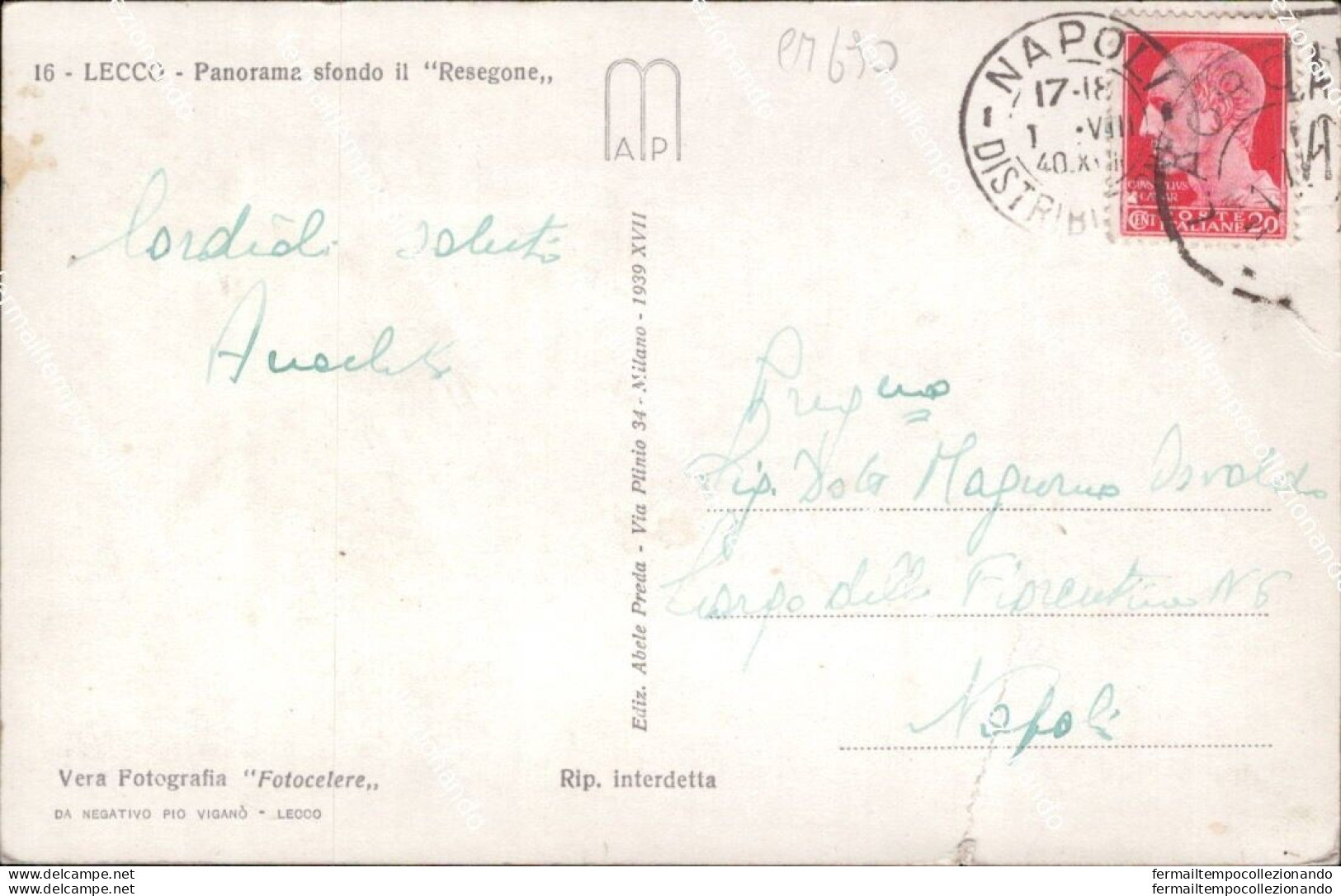 Cm690 Cartolina Lecco Citta' Panorama Sfondo Il Resegone Lombardia 1940 - Lecco