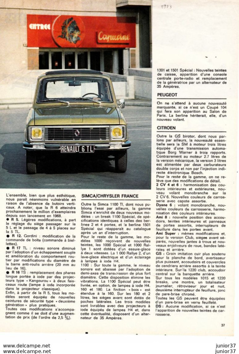 3 Feuillets De Magazine Renault 6 TL 1973 &  Renault 16 1968 & Renault 16 1974 - Voitures