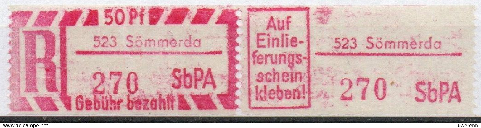 DDR Einschreibemarke Sömmerda SbPA Postfrisch, EM2B-523II(1) RU (a) Zh (Mi 2C) - Aangetekende Etiketten