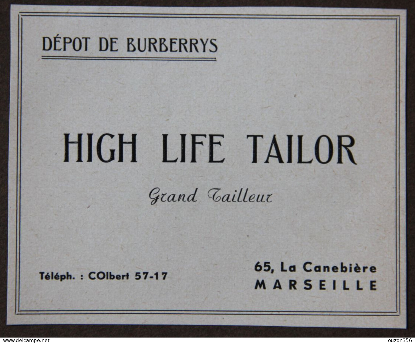 Publicité, High Life Tailor, Grand Tailleur, Dépôt De Burberrys, Marseille, 1951 - Reclame