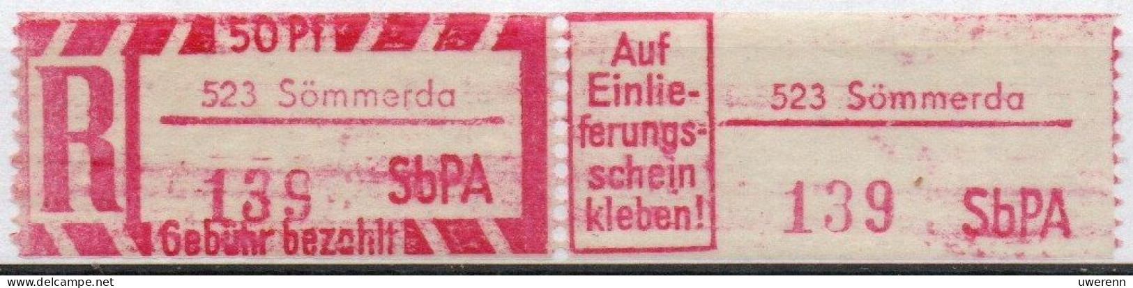 DDR Einschreibemarke Sömmerda SbPA Postfrisch, EM2B-523II(1) RU (b) Zh (Mi 2C) - Labels For Registered Mail