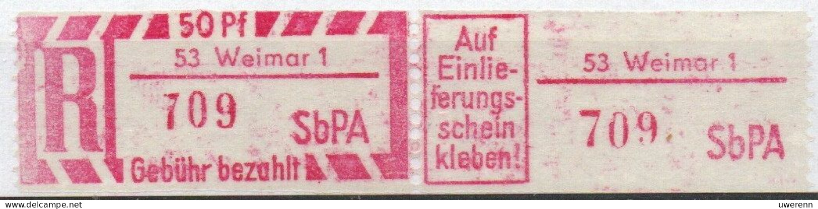 DDR Einschreibemarke Weimar SbPA Postfrisch, EM2B-53-1II(1) Zh (Mi 2C) - R-Zettel