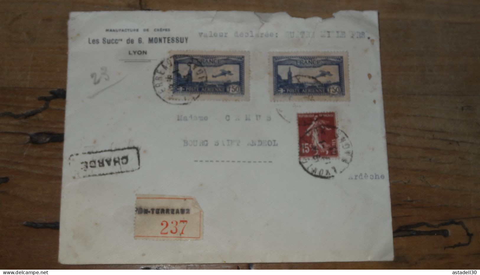 Enveloppe Recommandée, Chargée - 1933 .............. Boite-1 ......... 596 - Briefe U. Dokumente
