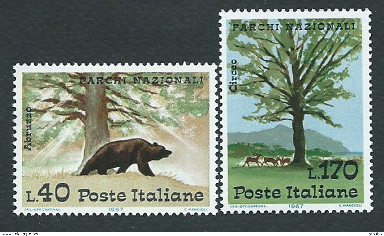 Italia, Italy, Italien, Italie 1967; Trees With Bear And Deer, Alberi Con Orso E Con Daini. New. - Bäume