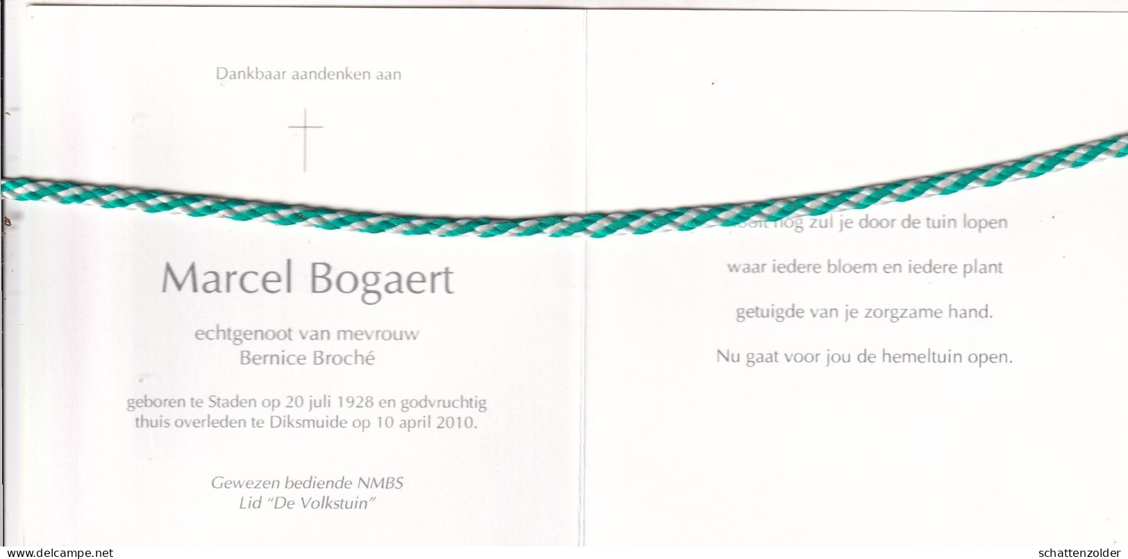 Marcel Bogaert-Broché, Staden 1928, Diksmuide 2010. Foto - Overlijden