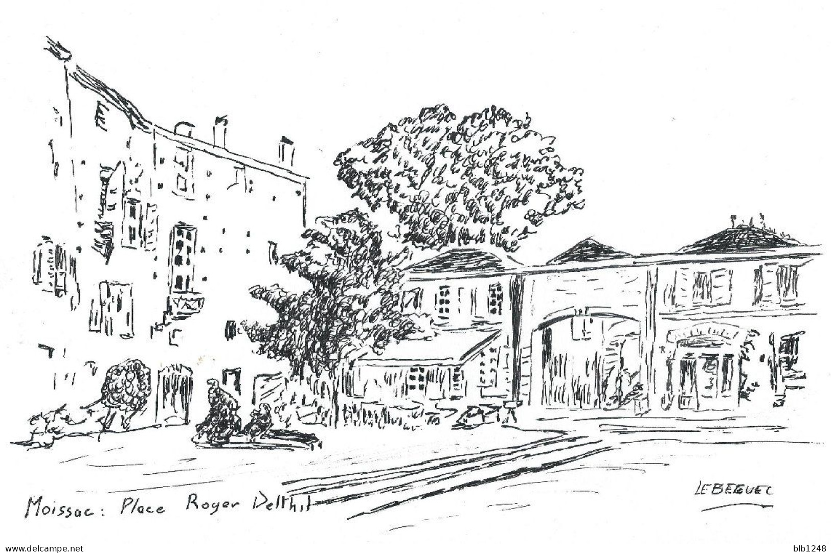 CP [82] Tarn Et Garonne > Moissac Place Roger Delthil Dessin Encre De Bernard Le Beguec - Moissac