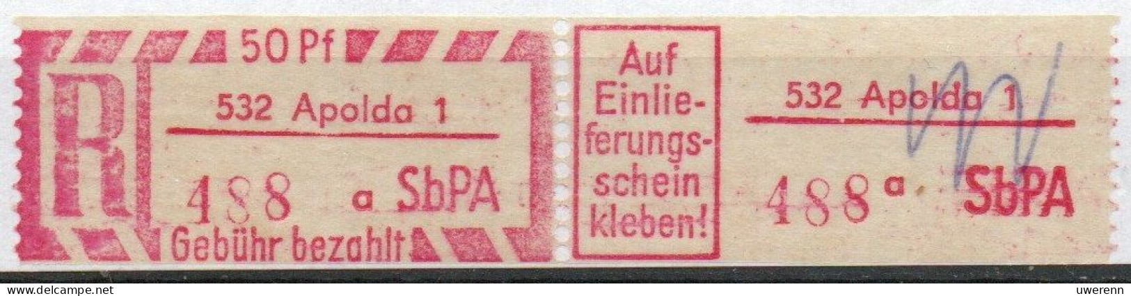 DDR Einschreibemarke Apolda SbPA Postfrisch, EM2B-532-1II(1) Zh (Mi 2C) - Labels For Registered Mail