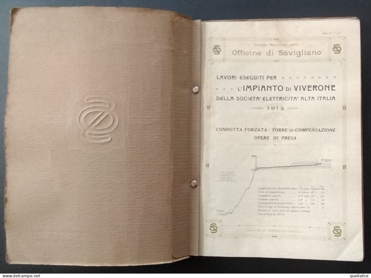 03939 "SOCIETA' NAZIONALE OFFICINE SAVIGLIANO (TO) - LAVORI IMPIANTO DI VIVERONE -SOCIETA' ELETTRICA 1913" ORIG. - Travaux Publics