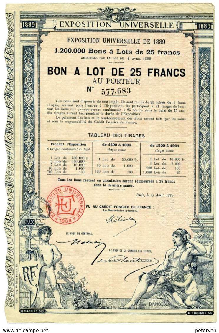 EXPOSITION UNIVERSELLE De 1889 - Bon à Lot - Bank & Versicherung