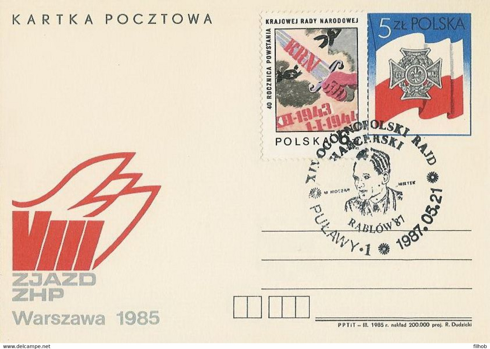 Poland Postmark D87.05.21 PULAWY.02: Scouting Tourism Rablow - Stamped Stationery