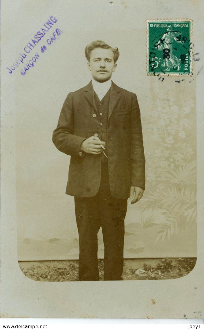 Carte Photo Joseph Chassaing Garçon De Café - Identified Persons