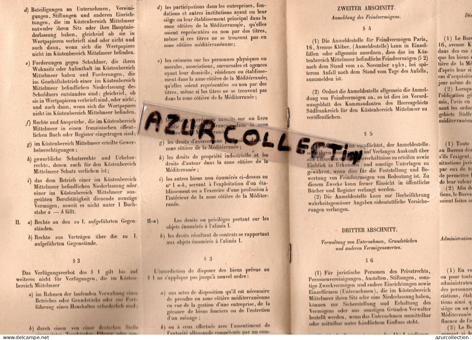 ORDONNANCES ALLEMANDES ZONE COTIERE DU SUD DE LA FRANCE . JUILLET 1944 . - 1939-45