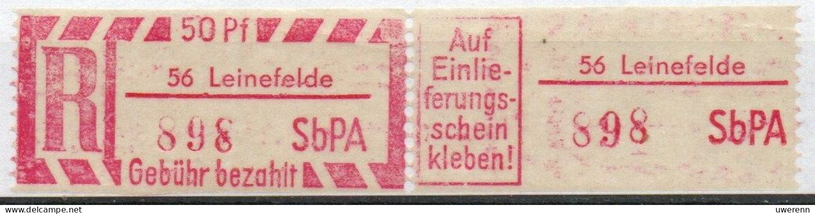 DDR Einschreibemarke Leinefelde SbPA Postfrisch, EM2B-56II(2) Noch Zh, Angetrennt (Mi 2C) - Etiquettes De Recommandé