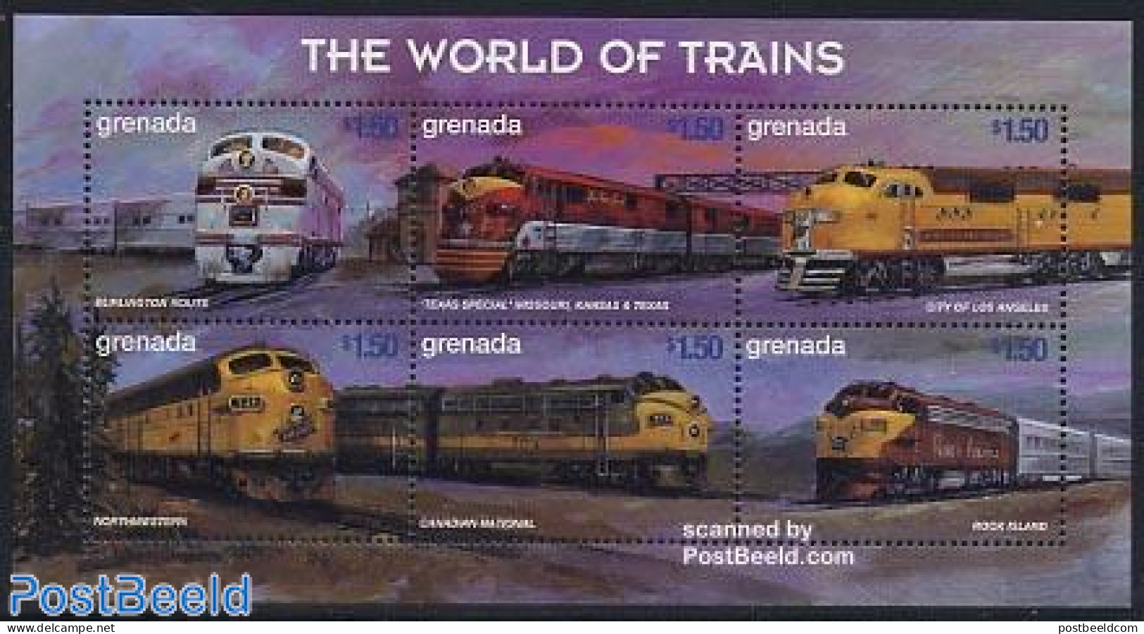Grenada 1999 Railways 6v M/s, Burlington, Mint NH, Transport - Railways - Trains