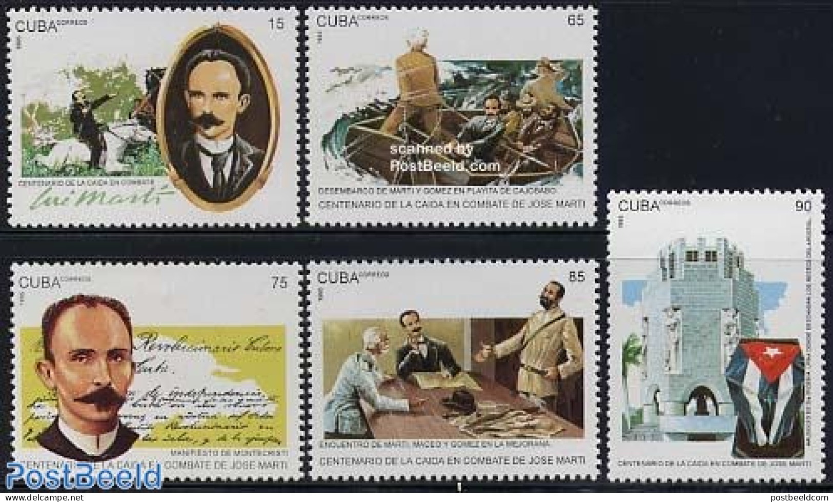 Cuba 1995 Jose Marti 5v, Mint NH, Nature - Transport - Horses - Ships And Boats - Art - Handwriting And Autographs - Unused Stamps