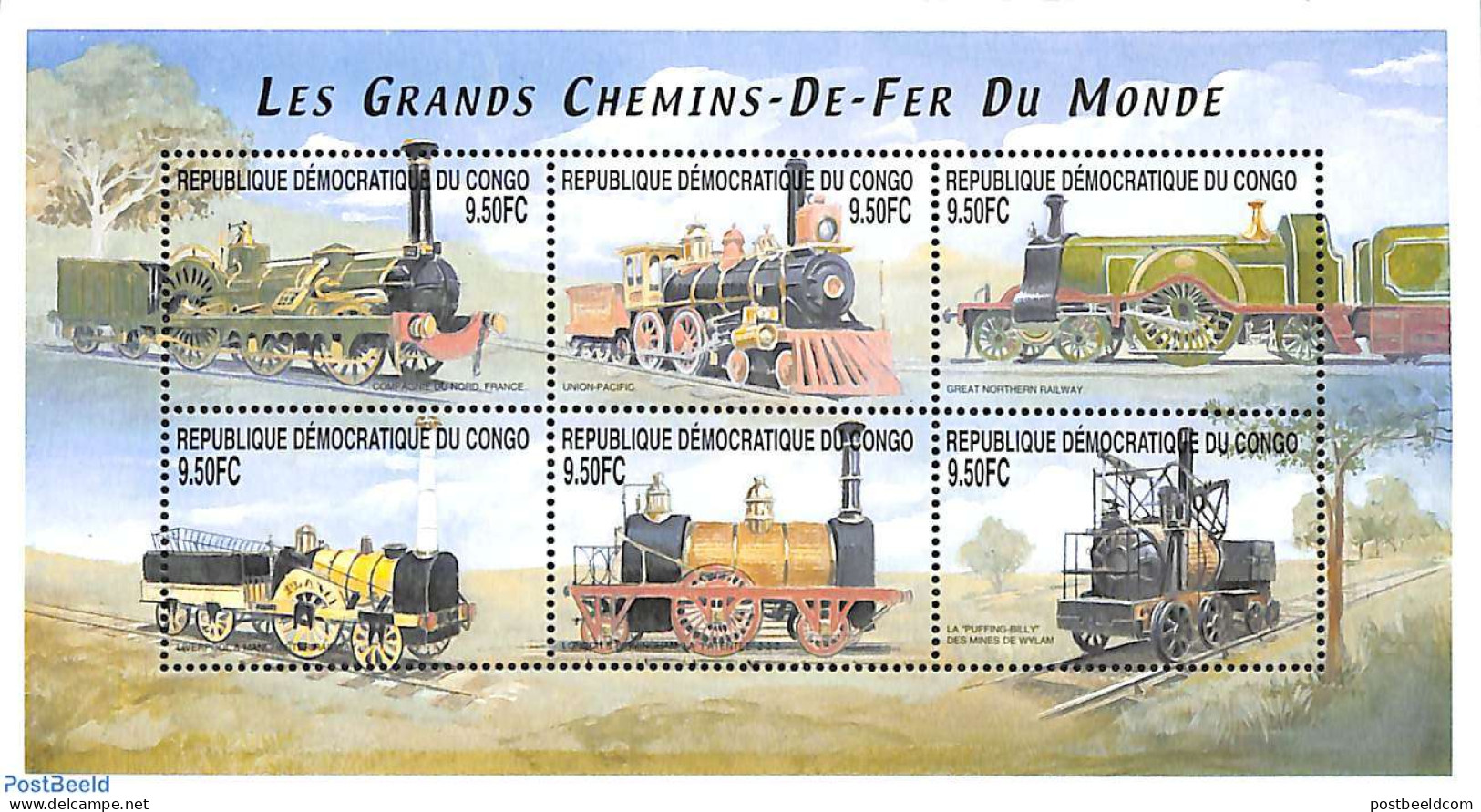 Congo Dem. Republic, (zaire) 2001 Locomotives 6v M/s (6x9.50FC), Mint NH, Transport - Railways - Treinen