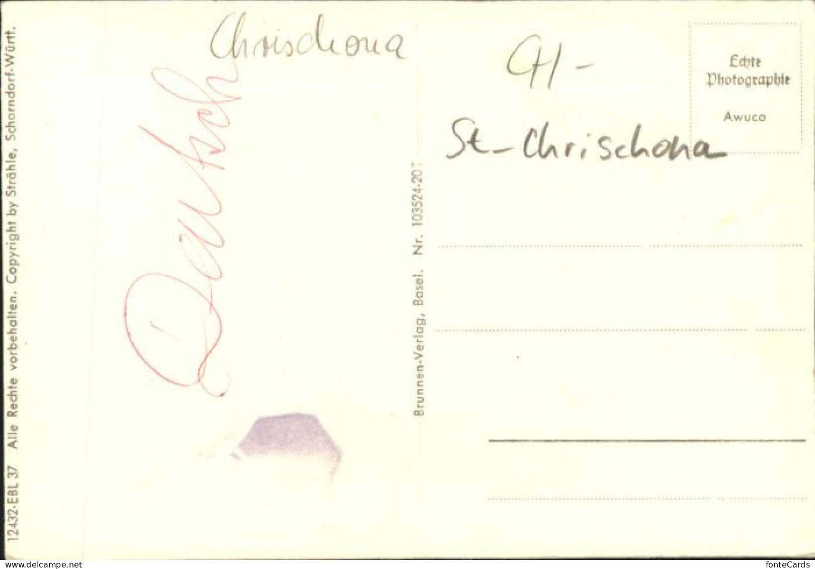 10845417 St Chrischona St Chrischona [Handschriftlich] * St Chrischona - Sonstige & Ohne Zuordnung