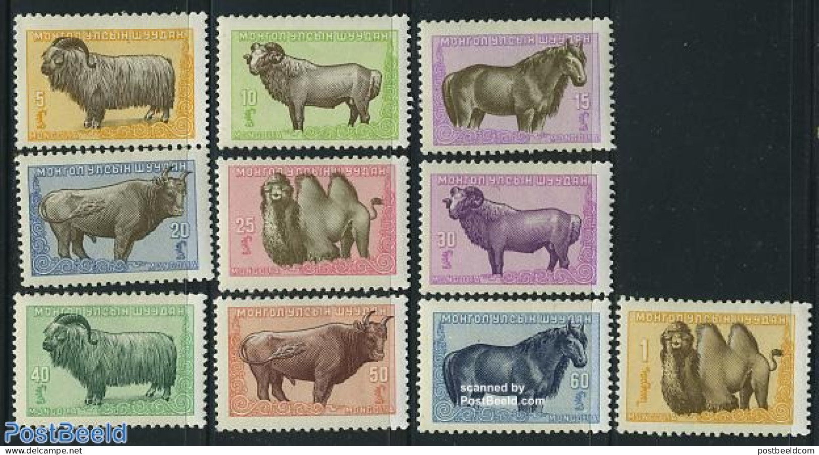 Mongolia 1958 Animals 10v, Mint NH, Nature - Animals (others & Mixed) - Camels - Cattle - Horses - Wild Mammals - Mongolie