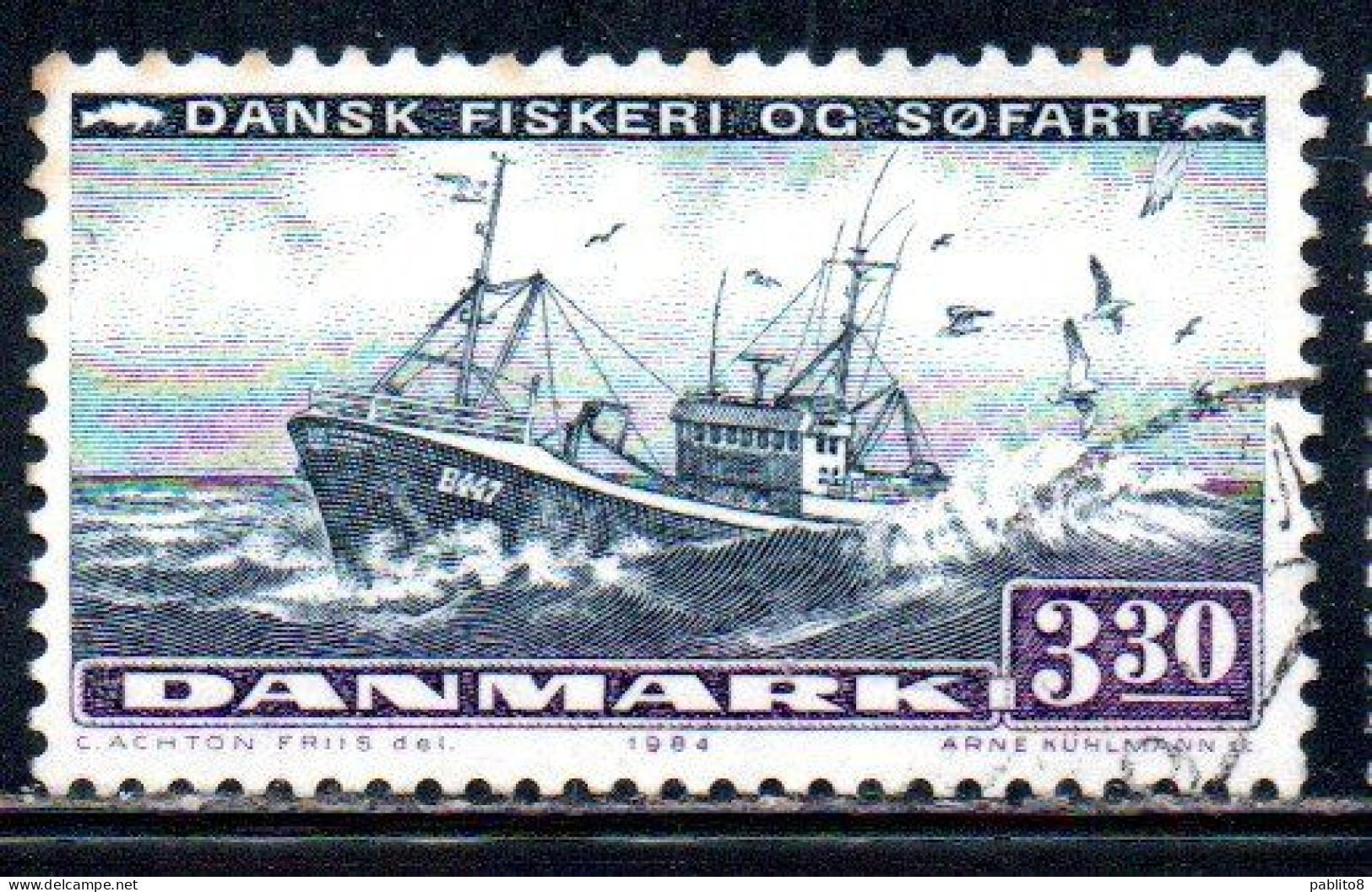 DANEMARK DANMARK DENMARK DANIMARCA 1984 FISHING AND SHIPPING DEEP SEA FISHING 3.30k USED USATO OBLITERE - Used Stamps