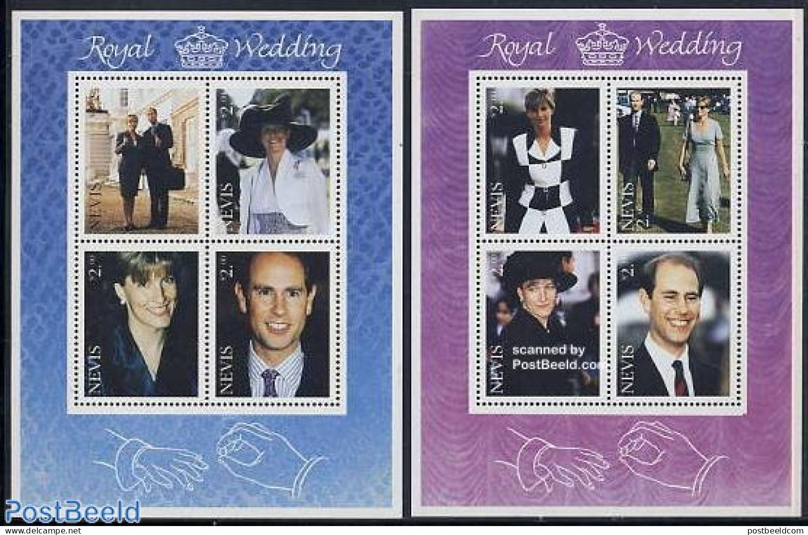 Nevis 1999 Edward & Sophie Wedding 8v (2 M/s), Mint NH, History - Kings & Queens (Royalty) - Art - Fashion - Royalties, Royals