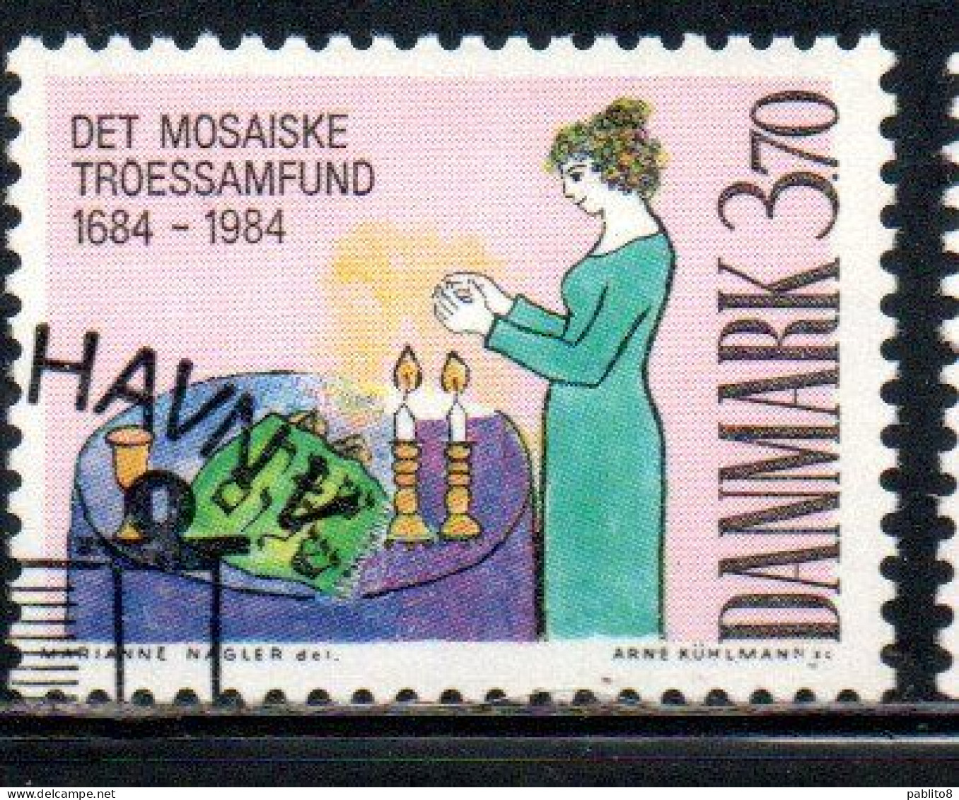 DANEMARK DANMARK DENMARK DANIMARCA 1984 JEWISH COMMUNITY IN COPENHAGEN 3.70k USED USATO OBLITERE - Used Stamps