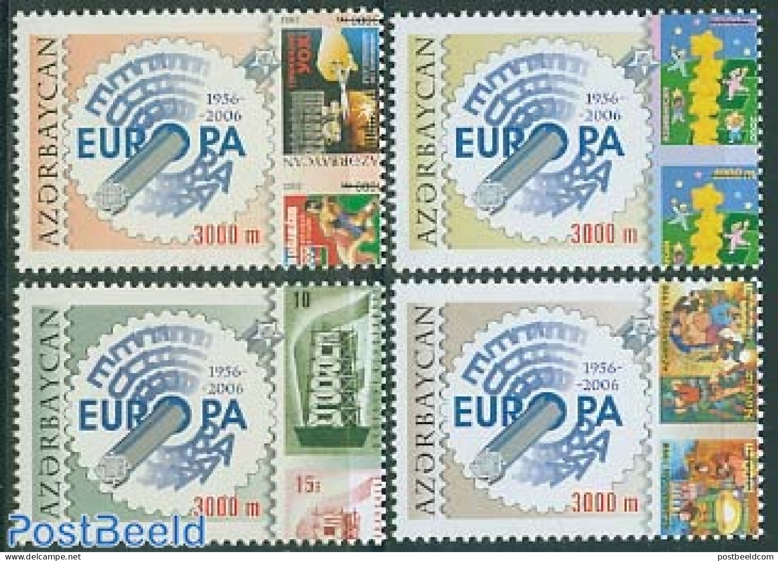 Azerbaijan 2005 50 Years Europa Stamps 4v, Perforated, Mint NH, History - Europa Hang-on Issues - Stamps On Stamps - Europese Gedachte
