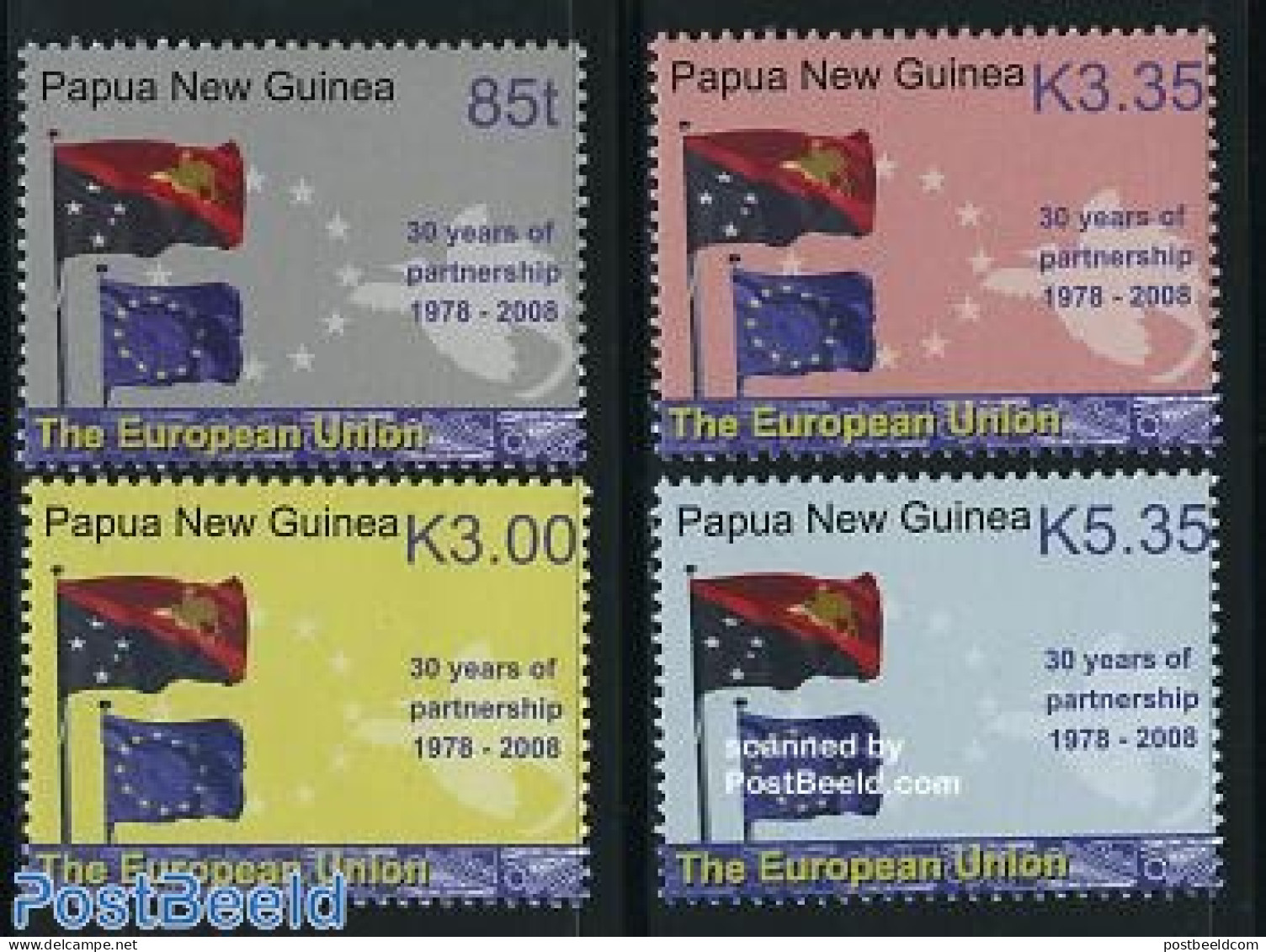 Papua New Guinea 2008 The European Union 4v, Mint NH, History - Europa Hang-on Issues - Flags - Europese Gedachte