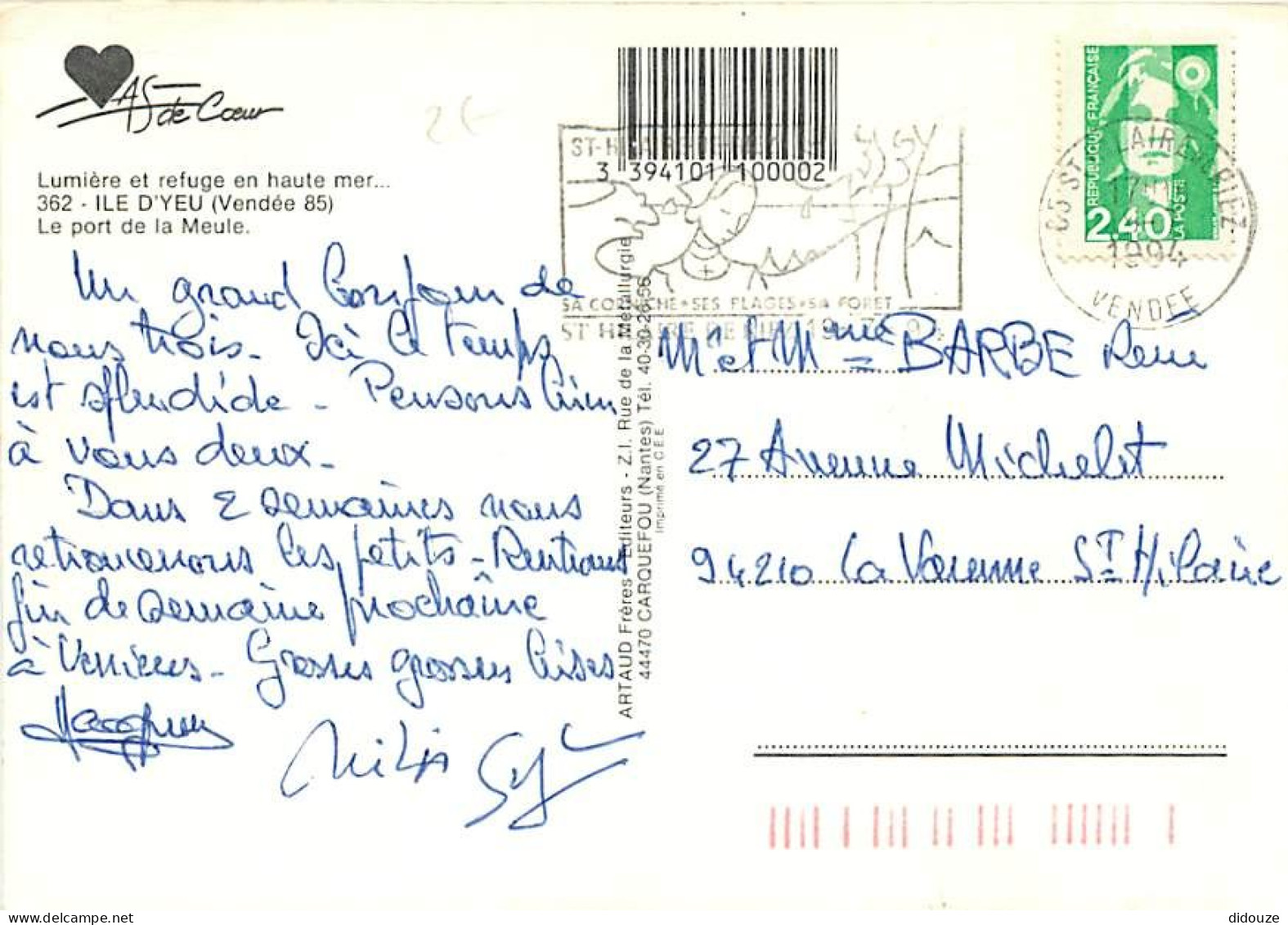 85 - Ile D'Yeu - Le Port De La Meule - Vue Aérienne - Flamme Postale De St Hilaire De Riez - CPM - Voir Scans Recto-Vers - Ile D'Yeu