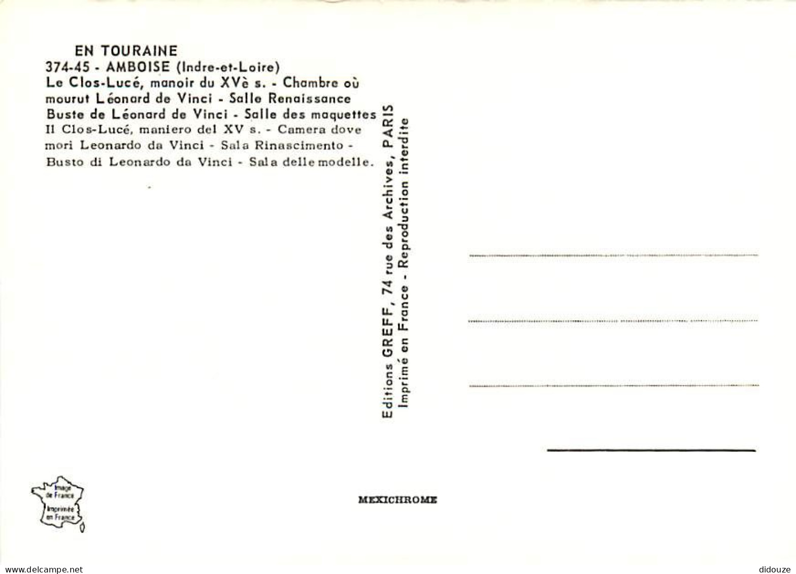 37 - Amboise - Le Clos-Lucé - Manoir Du XVe Siècle Où Vécut Léonard De Vinci - Multivues - Carte Neuve - CPM - Voir Scan - Amboise