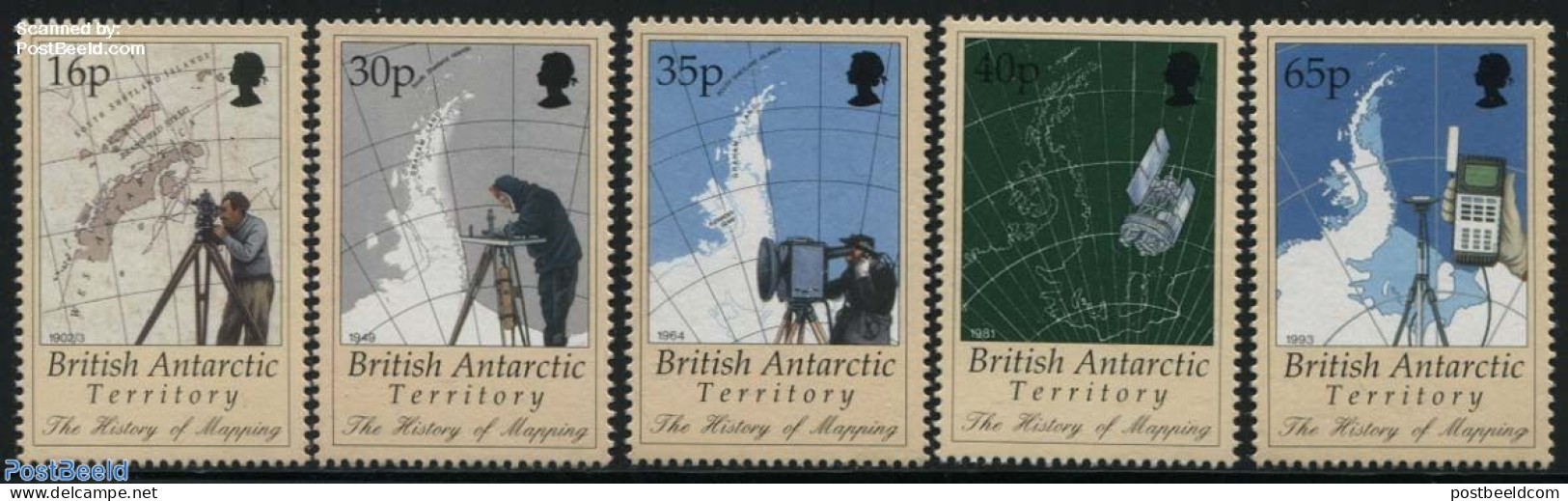 British Antarctica 1998 Cartographic History 5v, Mint NH, Transport - Various - Space Exploration - Maps - Geography