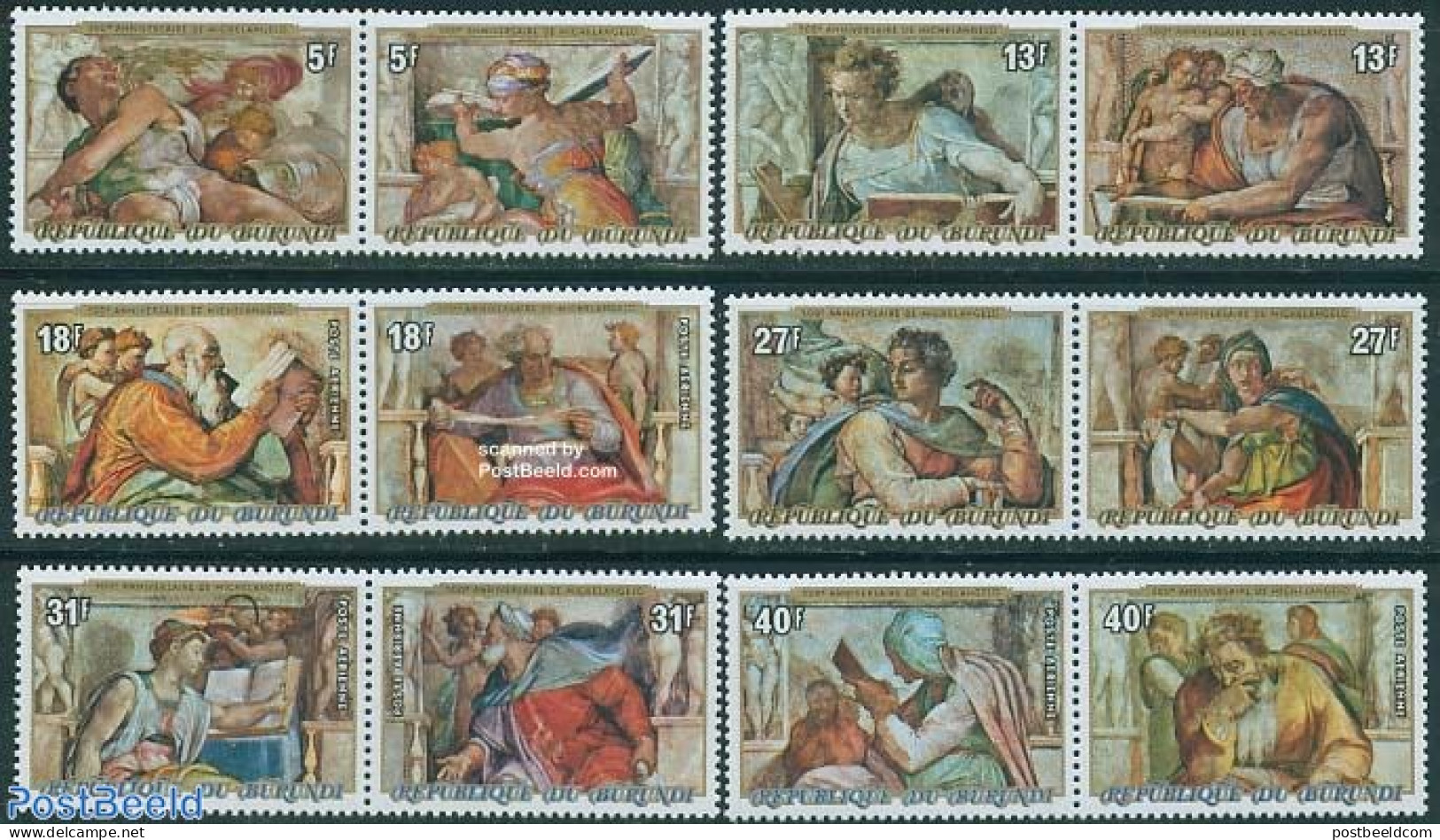 Burundi 1975 Christmas 6x2v [:], Mint NH, Religion - Christmas - Religion - Art - Michelangelo - Paintings - Christmas