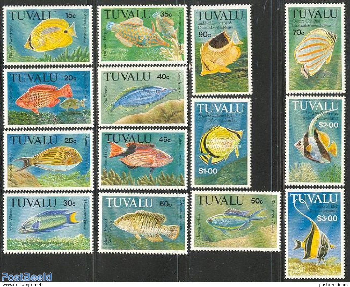 Tuvalu 1992 Definitives, Fish 14v, Mint NH, Nature - Fish - Fishes