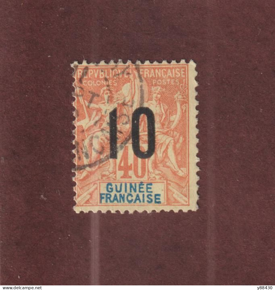 GUINÉE - Ex. Colonie Française - N° 53 De 1912 -  Oblitéré - Type Colonies Surchargé .10c.sur 40c. Rouge Orange - 2 Scan - Usati