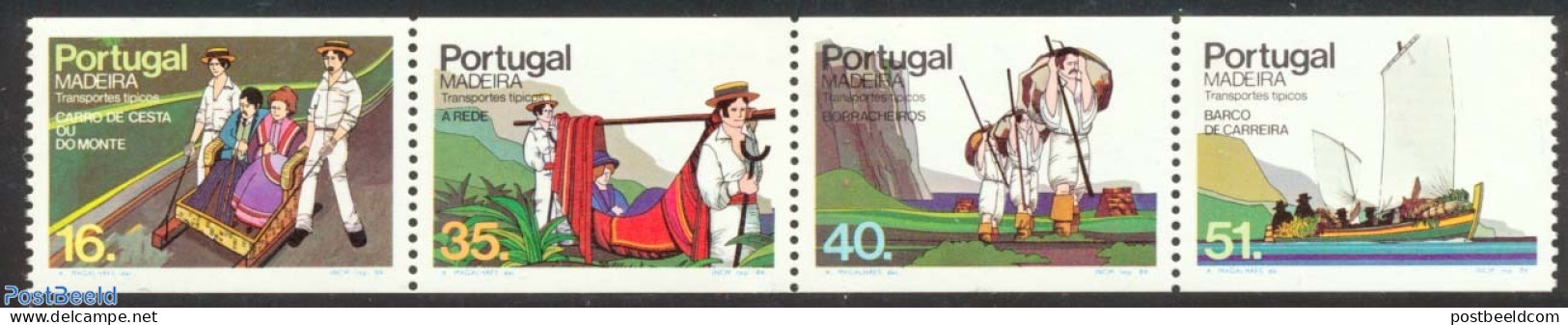 Madeira 1984 Tradional Transport 4v, Coil From Booklet, Mint NH, Transport - Various - Ships And Boats - Costumes - Ships