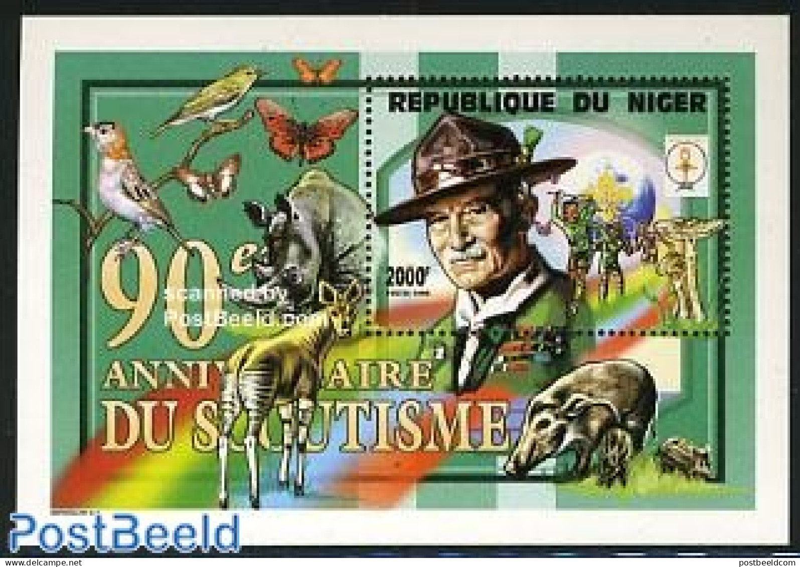 Niger 1998 Scouting S/s, Mint NH, Nature - Sport - Animals (others & Mixed) - Birds - Butterflies - Mushrooms - Rhinoc.. - Pilze