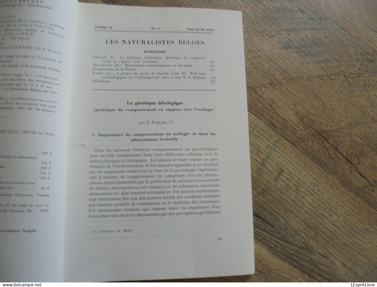 LES NATURALISTES BELGES N° 5 Année 1973 Régionalisme Génétique Sardaigne Papillon Barrage Lesse Botanique Flore - Belgique