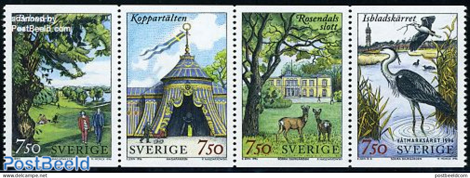 Sweden 1996 Djurgarden Ecopark 4v [:::], Mint NH, Nature - Birds - Deer - Gardens - Neufs