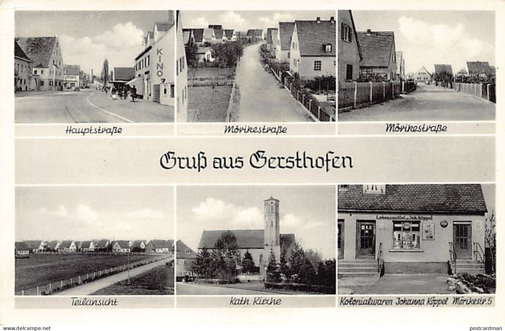 GERSTHOFEN (BY) Mehrfachansicht - Hauptstrasse - Mövikestrasse - Teilansicht - Kath. Kirche - Kolonialwaren Johanna Köpp - Gersthofen