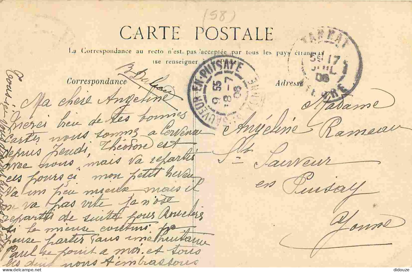 58 - Clamecy - Vue Du Beuvron Prise De La Passerelle Des Ponts Verts - Correspondance - CPA - Oblitération De 1906 - Voi - Clamecy